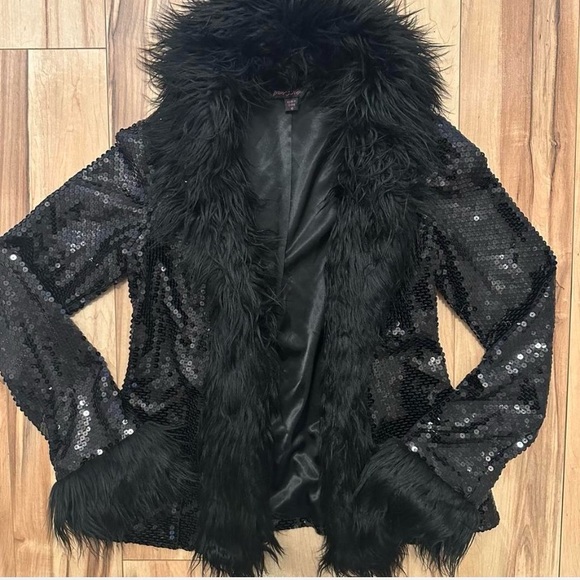 🔥 Betsey Johnson Sequin Penny Lane Fur Jacket - Picture 4 of 5